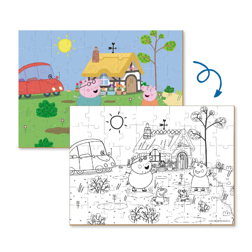 Puzzle 2 en 1 para colorear Peppa Pig Familia (60 piezas)