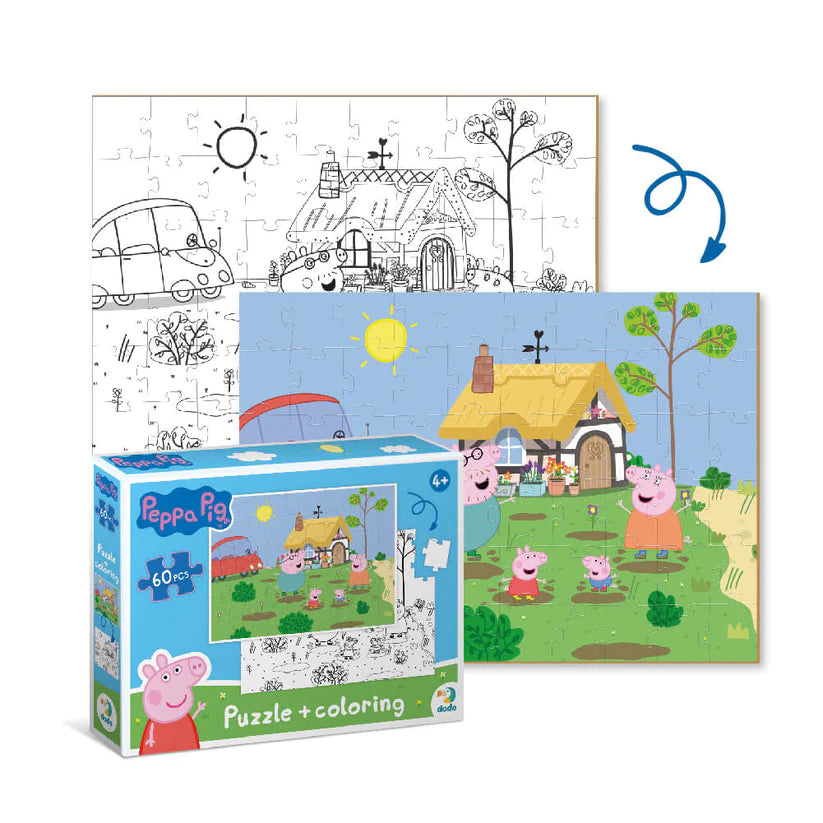 Puzzle 2 en 1 para colorear Peppa Pig Familia (60 piezas)