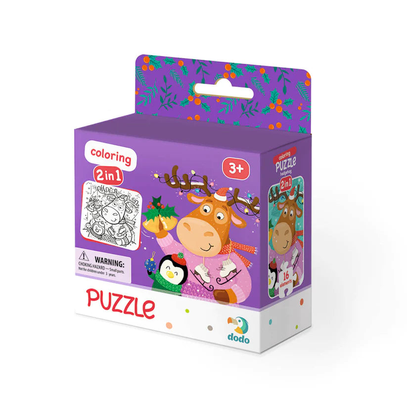 Puzzle para colorear 2 en 1 Ciervo y pingüino